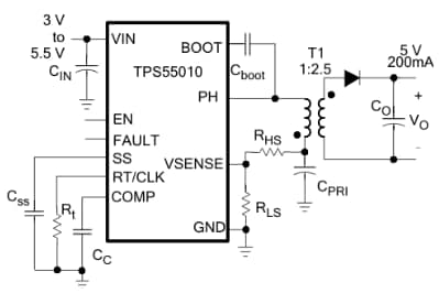 Schematic - Texas Instruments TPS55010 DC/DC Converter with Integrated FETs